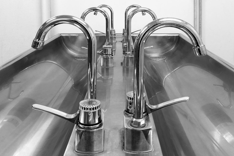 Sink and taps stainless steel